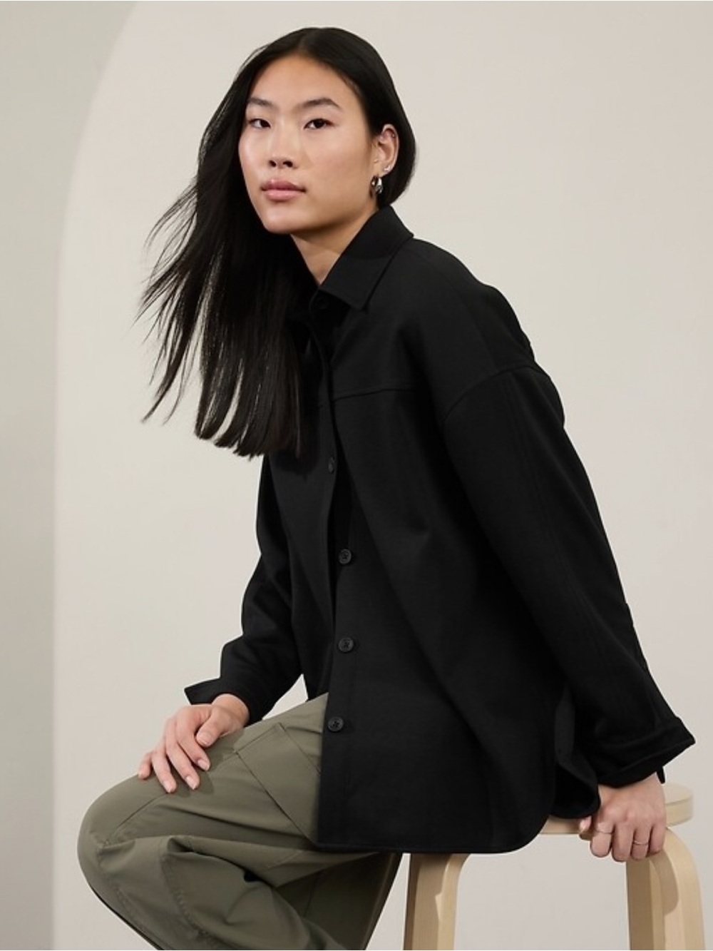 Athleta Allure Black Oversized Shirt Jacket - Women's